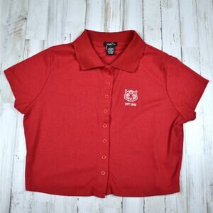 Rue 21 red short sleeve cropped polo shirt top Junior's size large preppy school